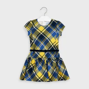 Mayoral Yellow Short Sleeved Plaid Dress Girl