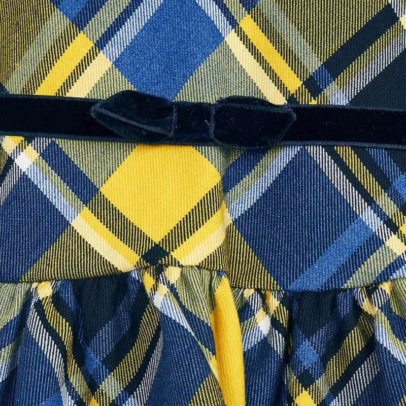 Mayoral Yellow Short Sleeved Plaid Dress Girl