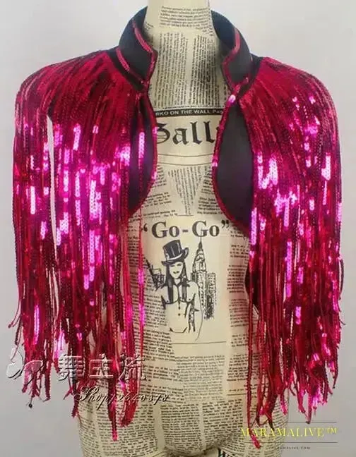 Men Women New Shiny Tassels Sequins Vest Waistcoat Costumes Christmas Singer Dancer Stage Performance Bar Party Fringes Armors