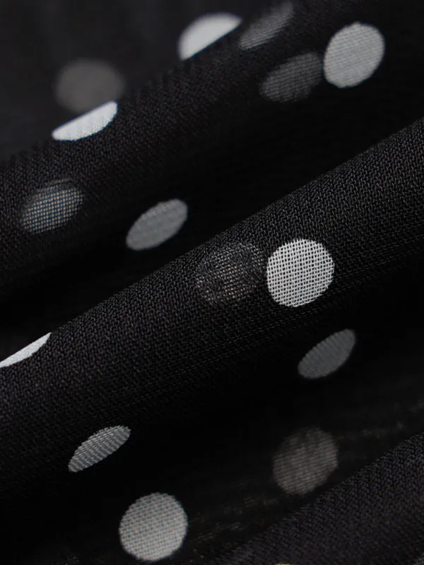 Mesh See-Through Maxi Dress with Polka Dots and Lace-Up Back