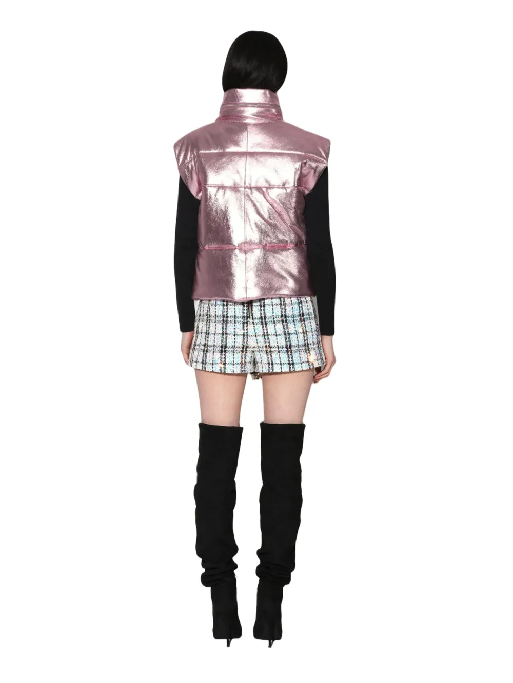 Metallic Radiance Leather Puffer Vest