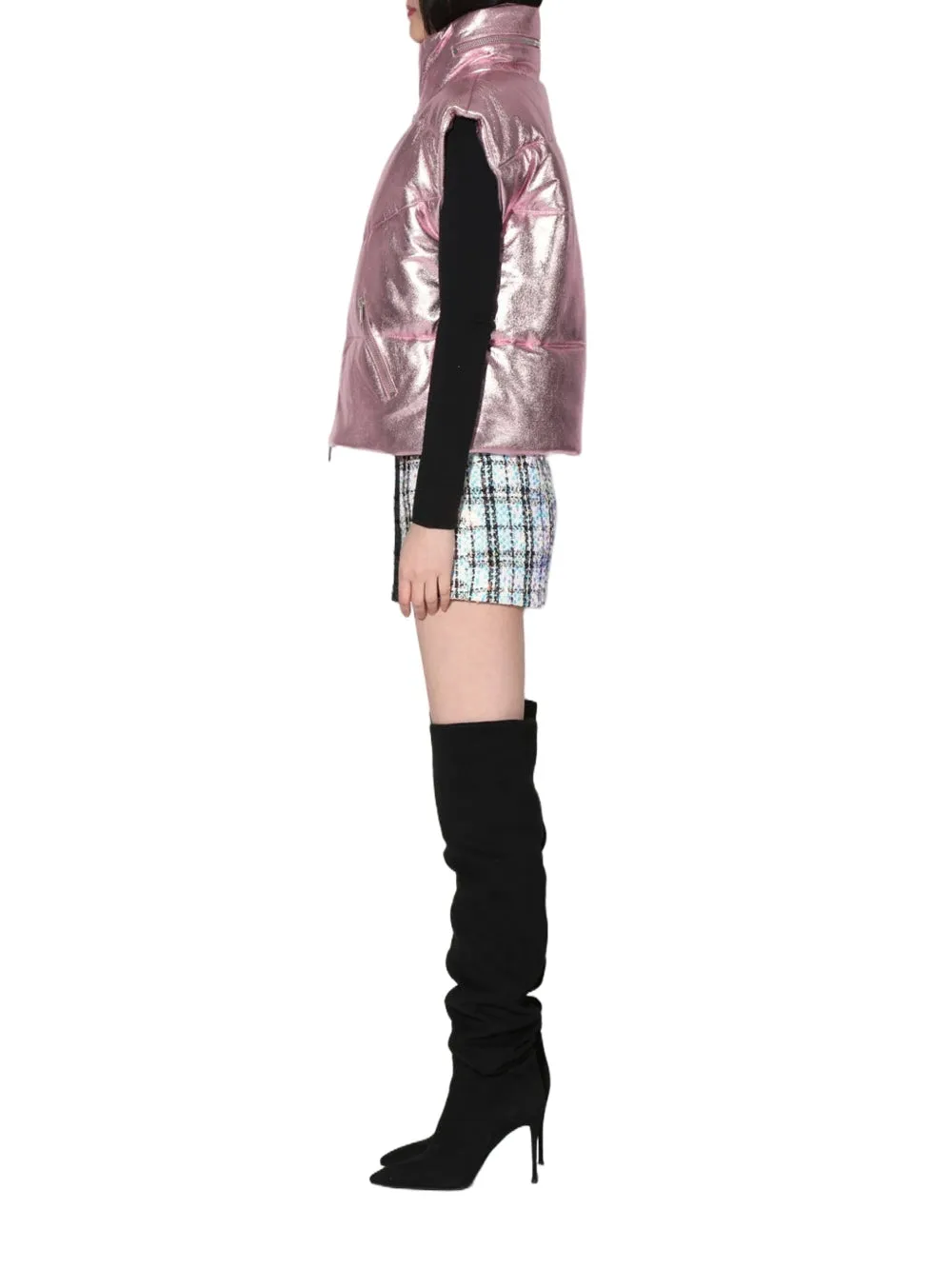 Metallic Radiance Leather Puffer Vest