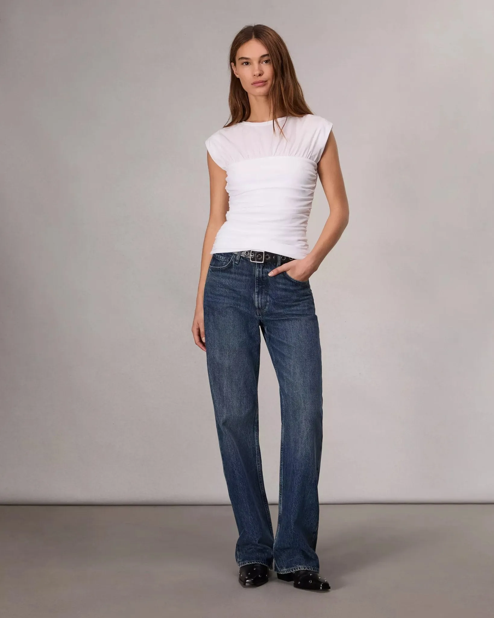 Mica Banded Cotton Top in White
