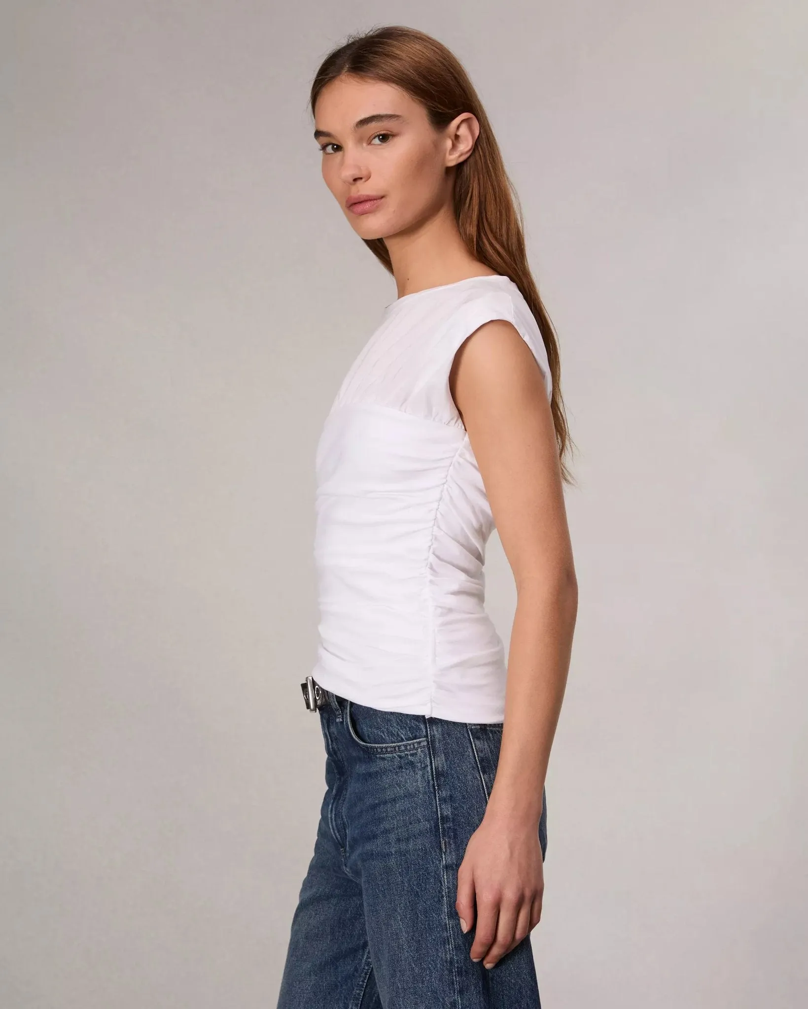 Mica Banded Cotton Top in White