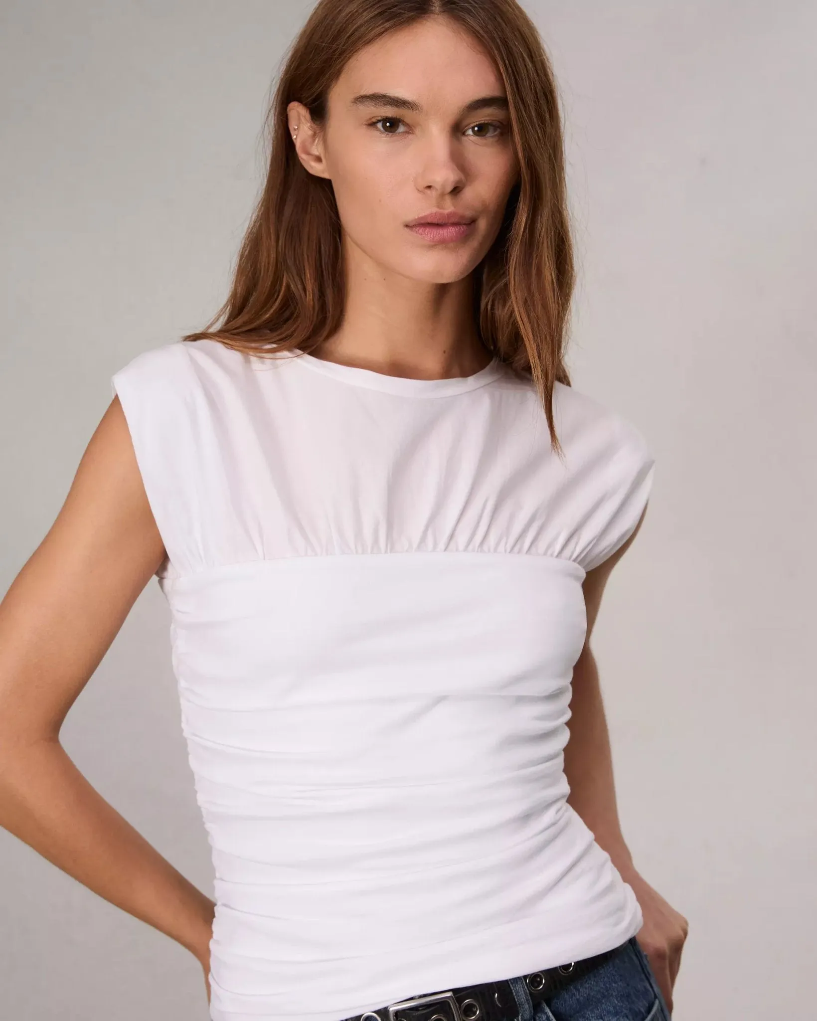Mica Banded Cotton Top in White