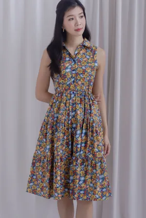 Milani Buttons Down Floral Dress In Navy/Yellow
