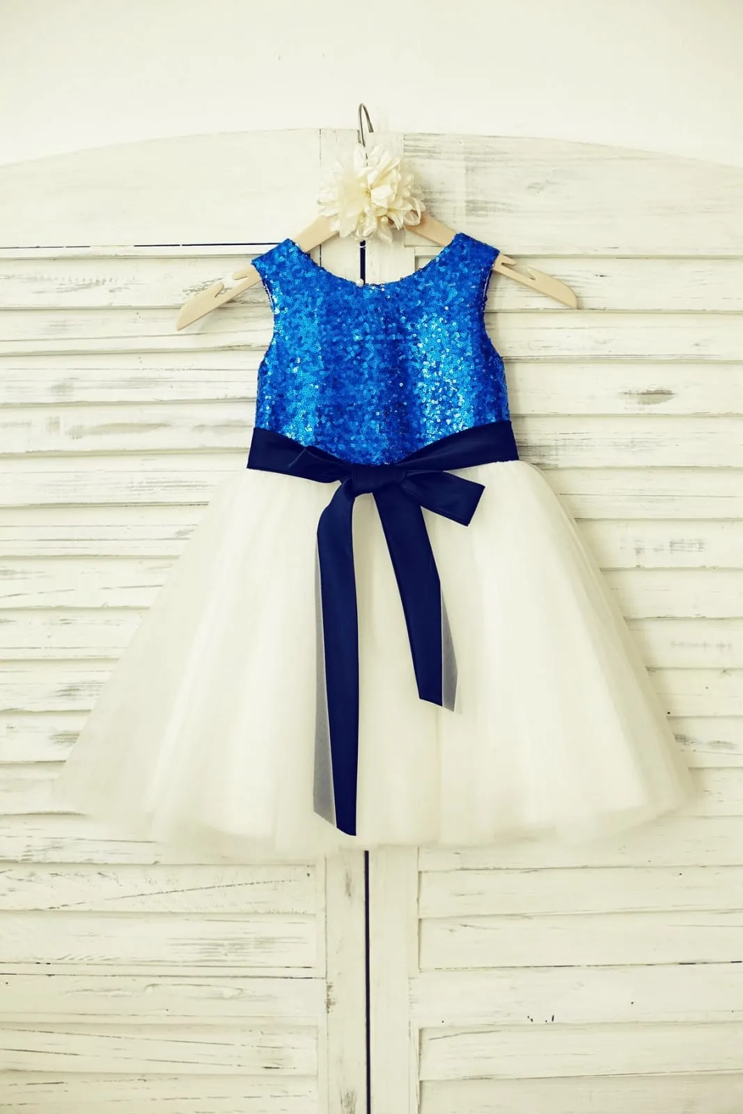 Mint\Pink/Navy/Gold/Royal Sequin Ivory Tulle Flower Girl Dress, Sash
