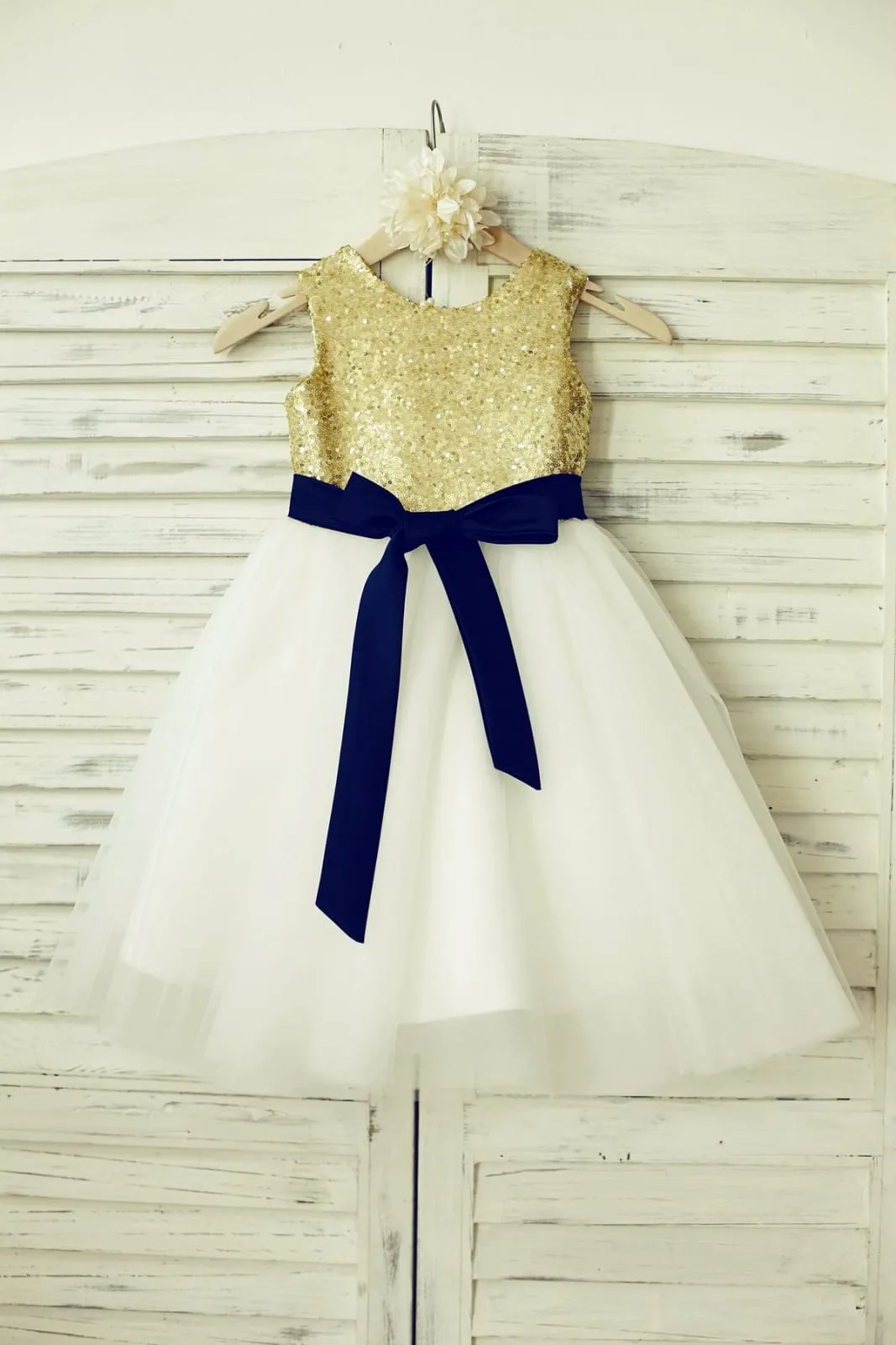 Mint\Pink/Navy/Gold/Royal Sequin Ivory Tulle Flower Girl Dress, Sash