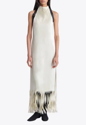 Miruna Fringed Crinkled Satin Midi Dress