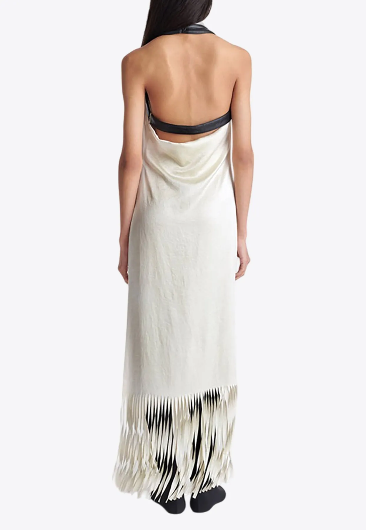 Miruna Fringed Crinkled Satin Midi Dress