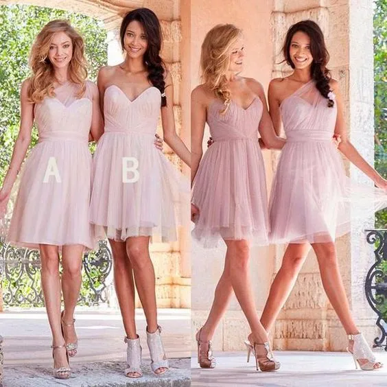 mismatched bridesmaid dresses short pink 2020 cheap cute custom tulle wedding guest dress
