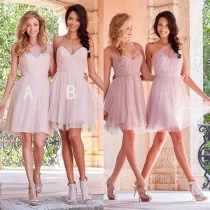 mismatched bridesmaid dresses short pink 2020 cheap cute custom tulle wedding guest dress