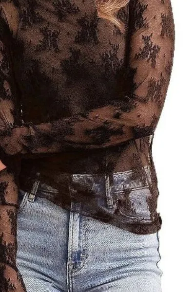 MOCK NECK LONG SLEEVE SHEER TOP