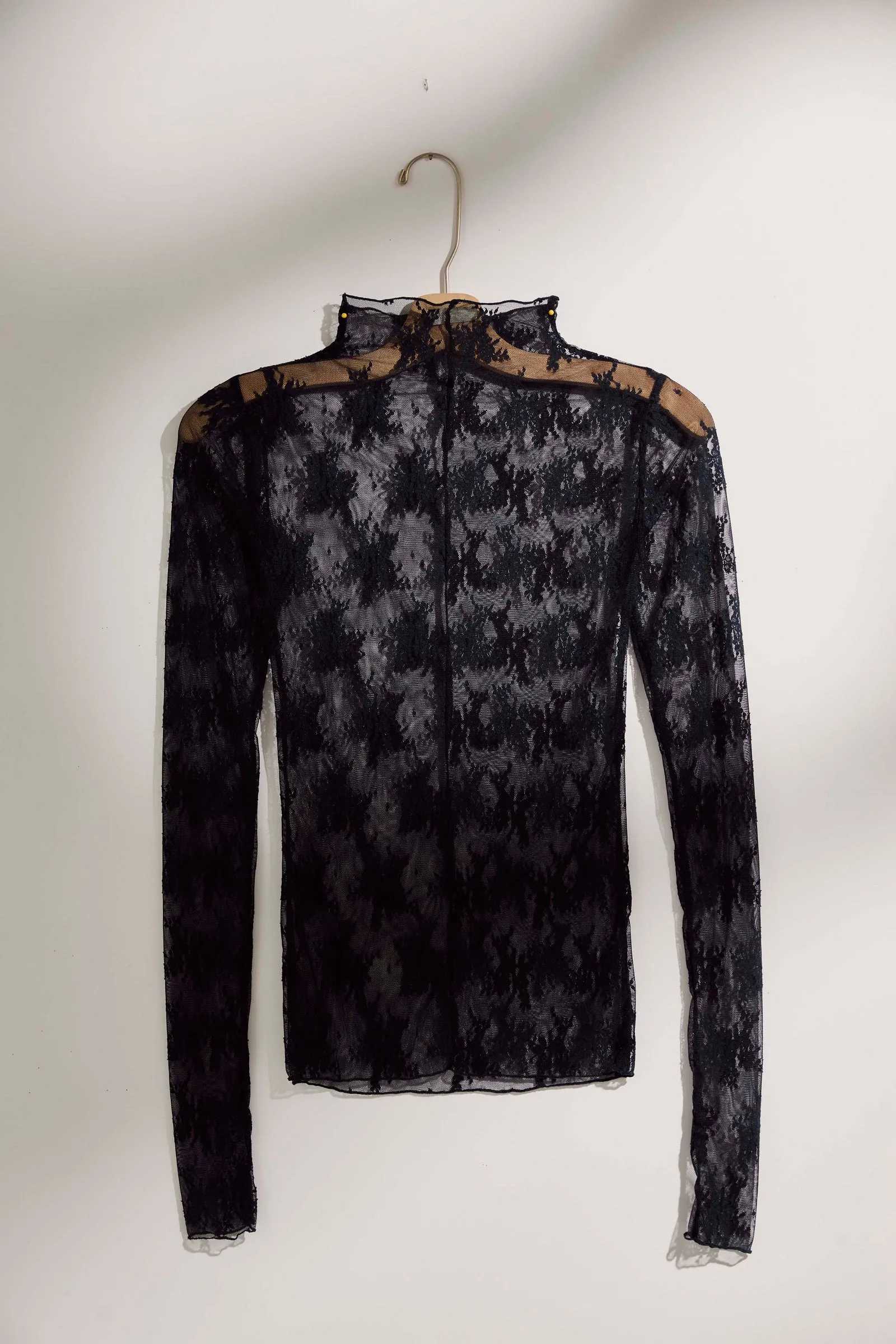 Mock Neck Mesh Sheer Floral Lace Top
