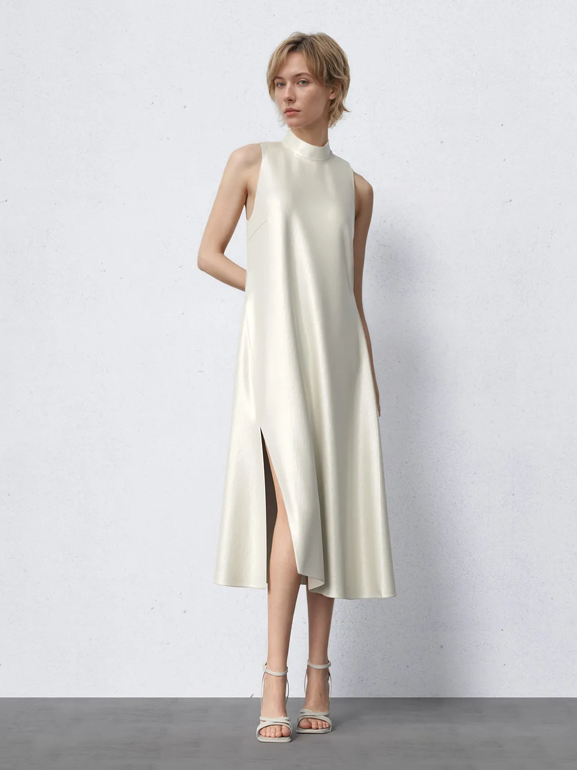 Mock Neck Sleeveless Split Hem Dresses