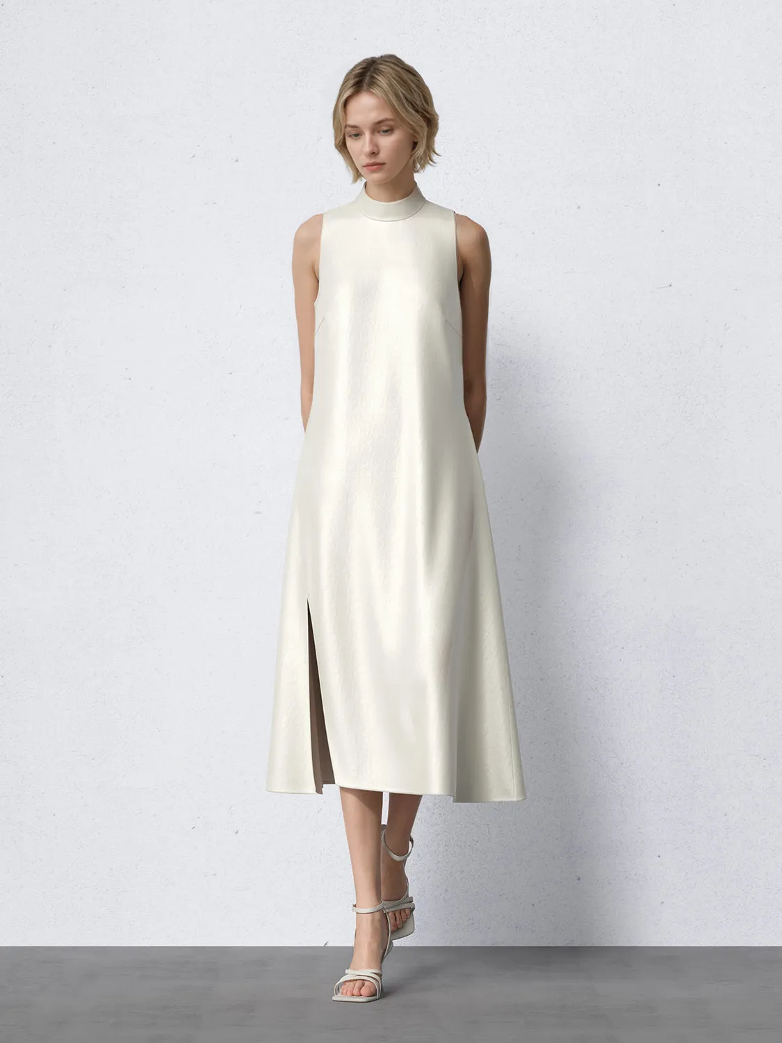 Mock Neck Sleeveless Split Hem Dresses