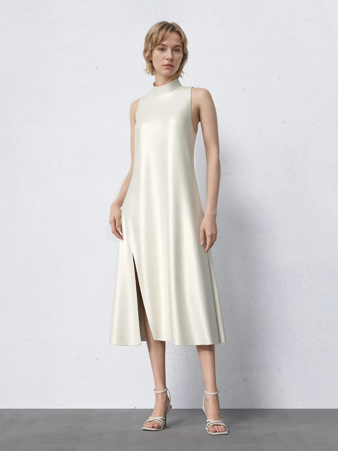 Mock Neck Sleeveless Split Hem Dresses