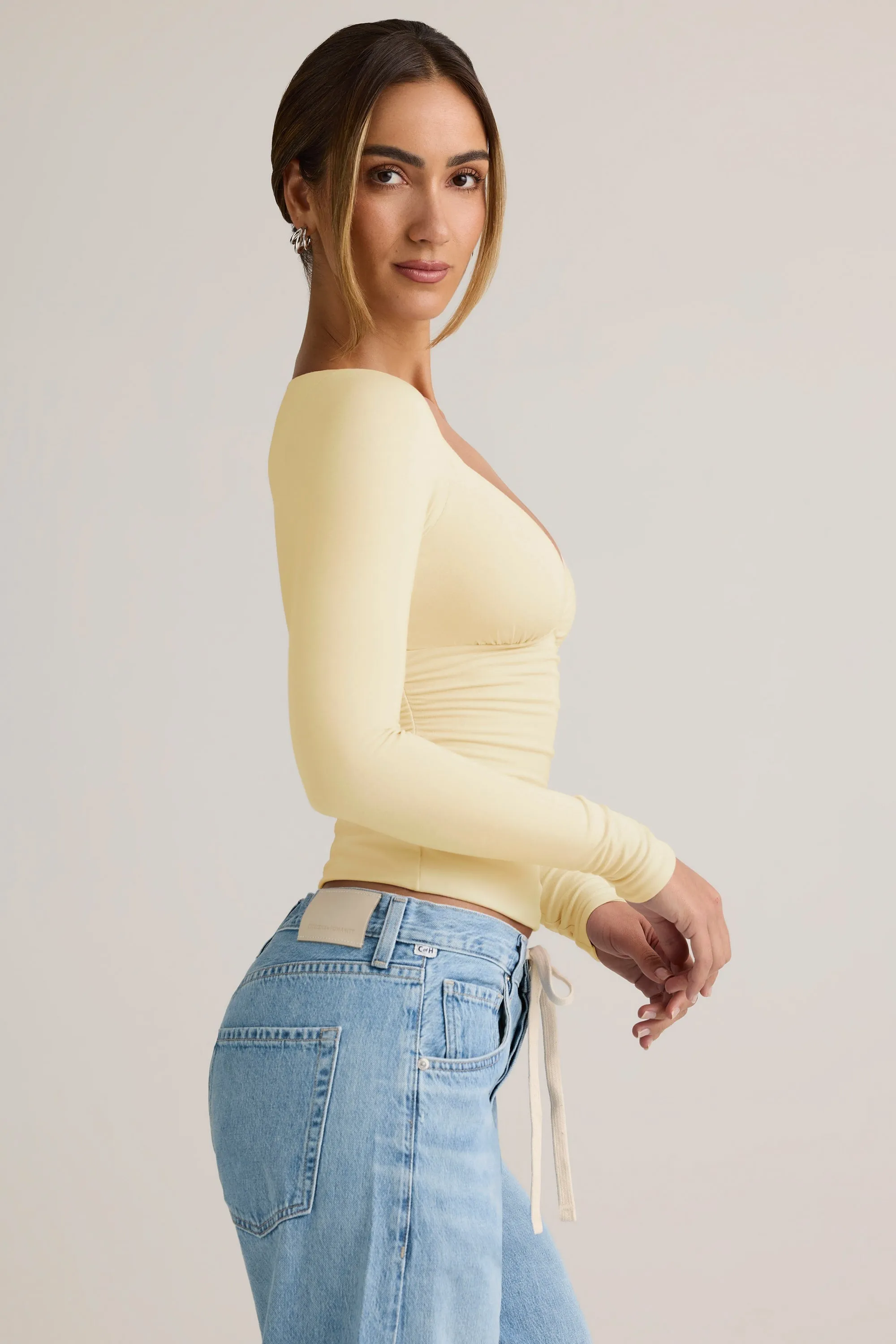 Modal Ruched Long-Sleeve Top in Buttercream Yellow