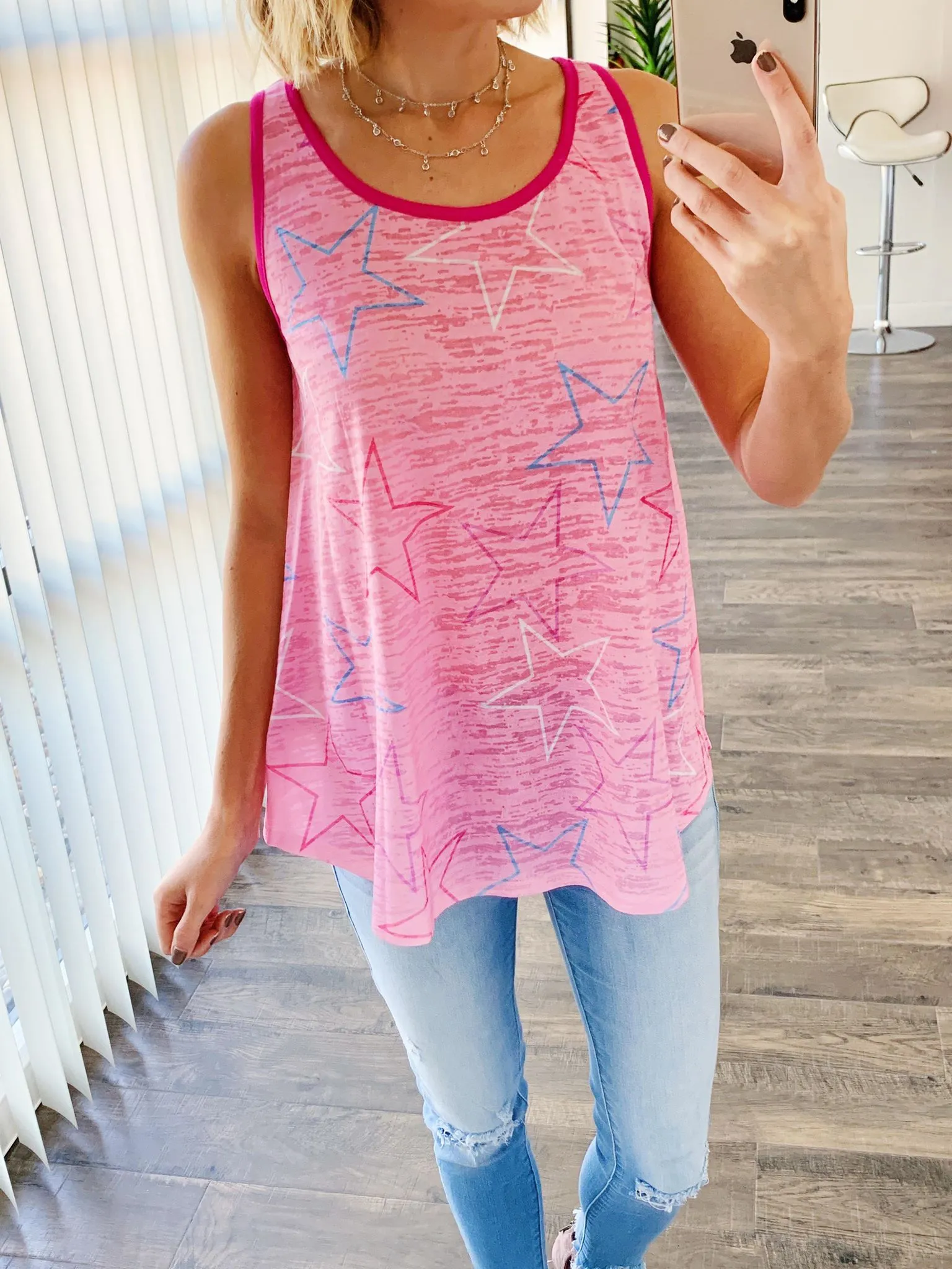 Multi-Colored Star Tank Top- Pink