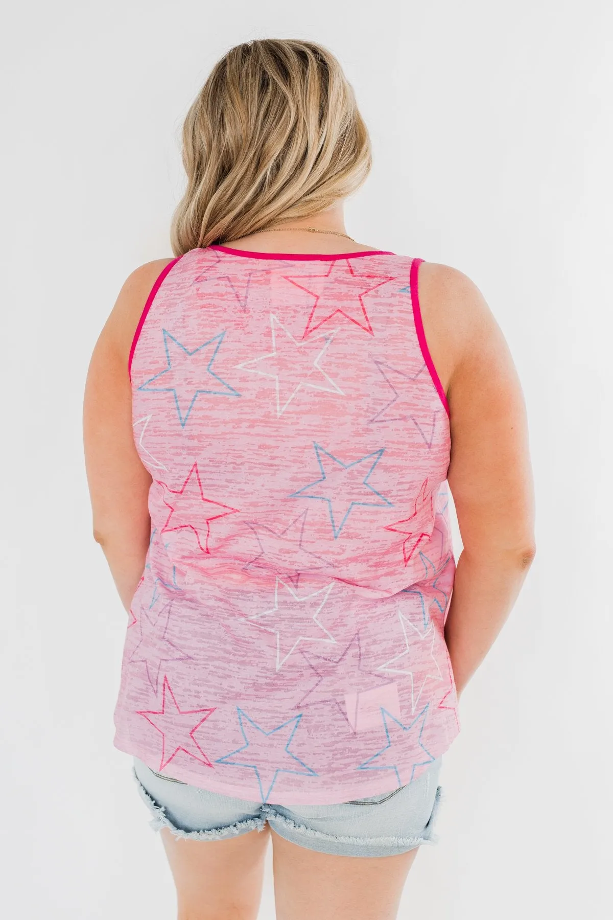Multi-Colored Star Tank Top- Pink