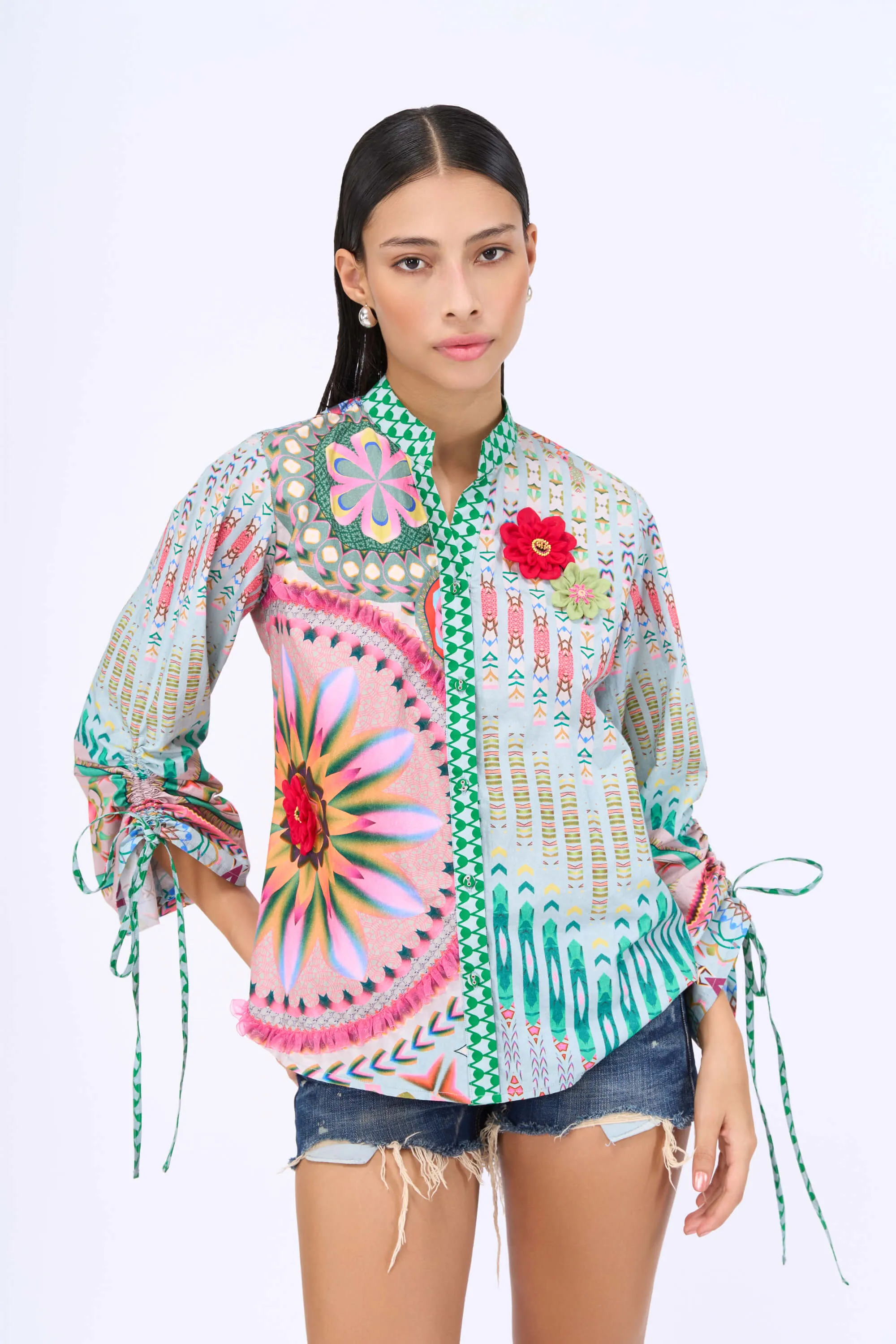 Multicolor lotus print shirt