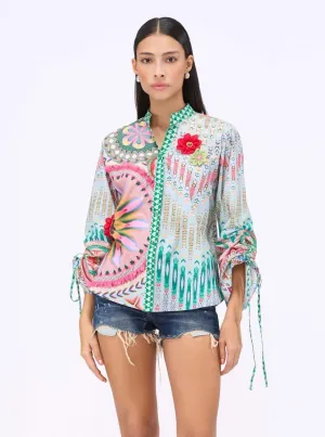 Multicolor lotus print shirt