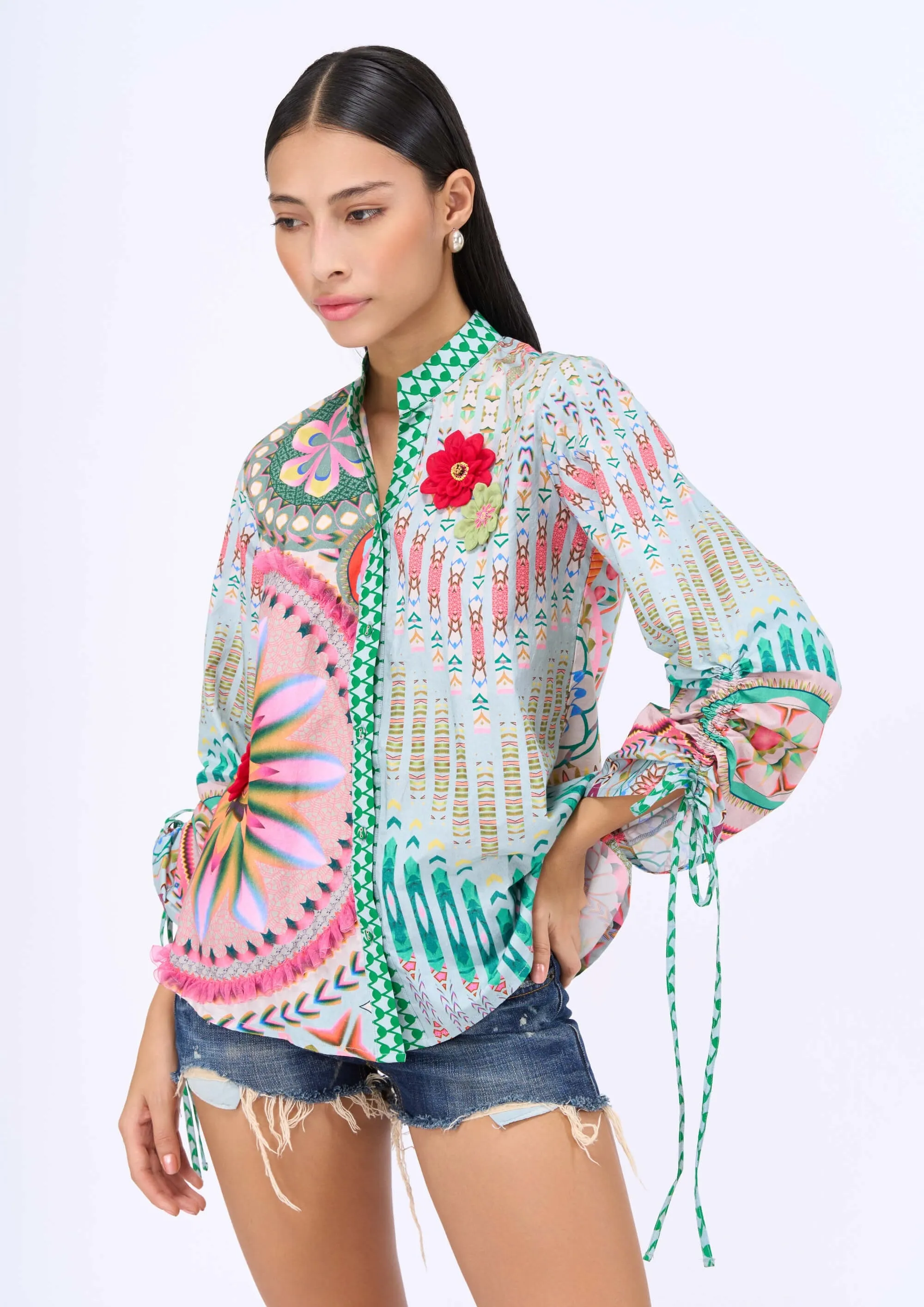 Multicolor lotus print shirt