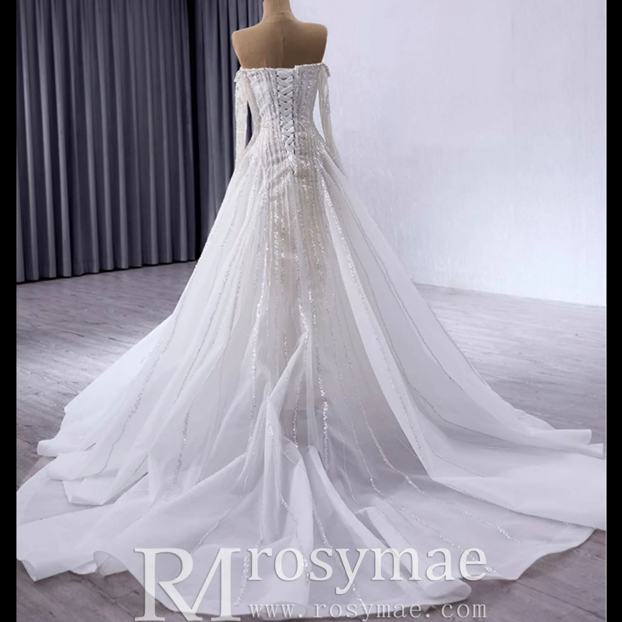 Muslim Style High Neck Sparkly Wedding Dress with Detachable Jacket