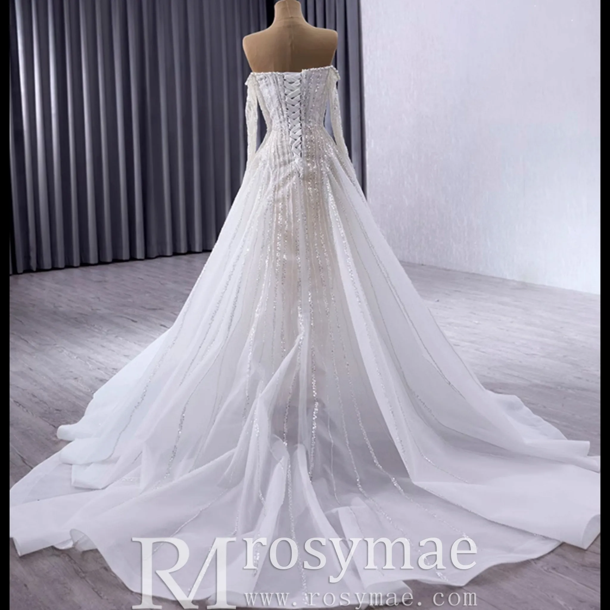 Muslim Style High Neck Sparkly Wedding Dress with Detachable Jacket