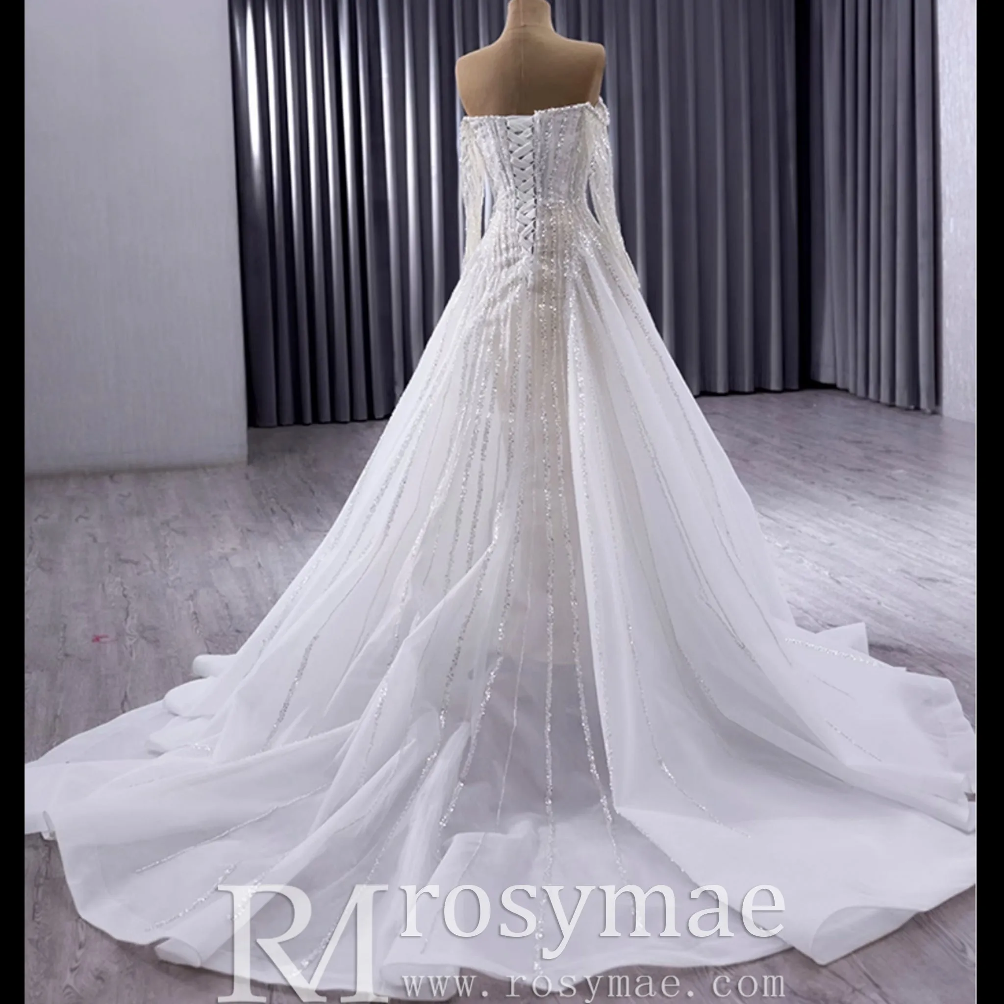 Muslim Style High Neck Sparkly Wedding Dress with Detachable Jacket