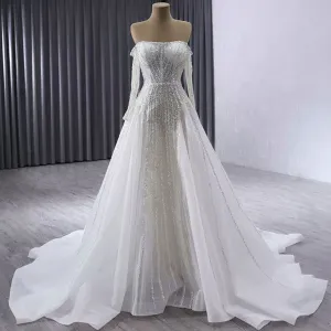 Muslim Style High Neck Sparkly Wedding Dress with Detachable Jacket