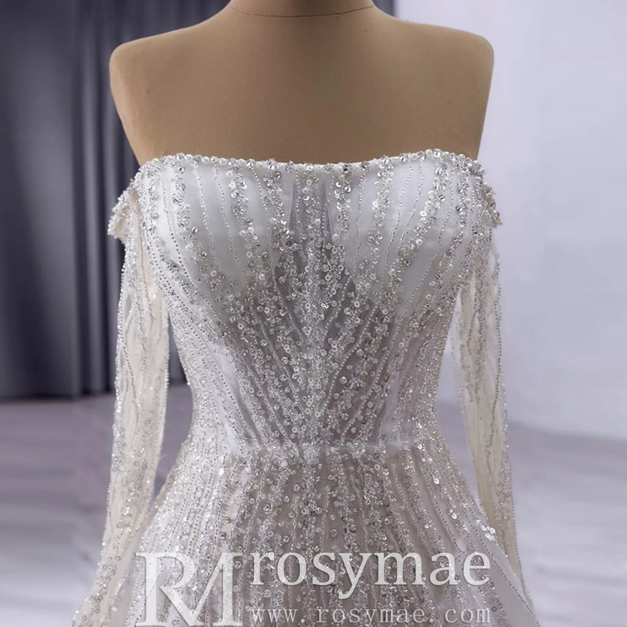Muslim Style High Neck Sparkly Wedding Dress with Detachable Jacket