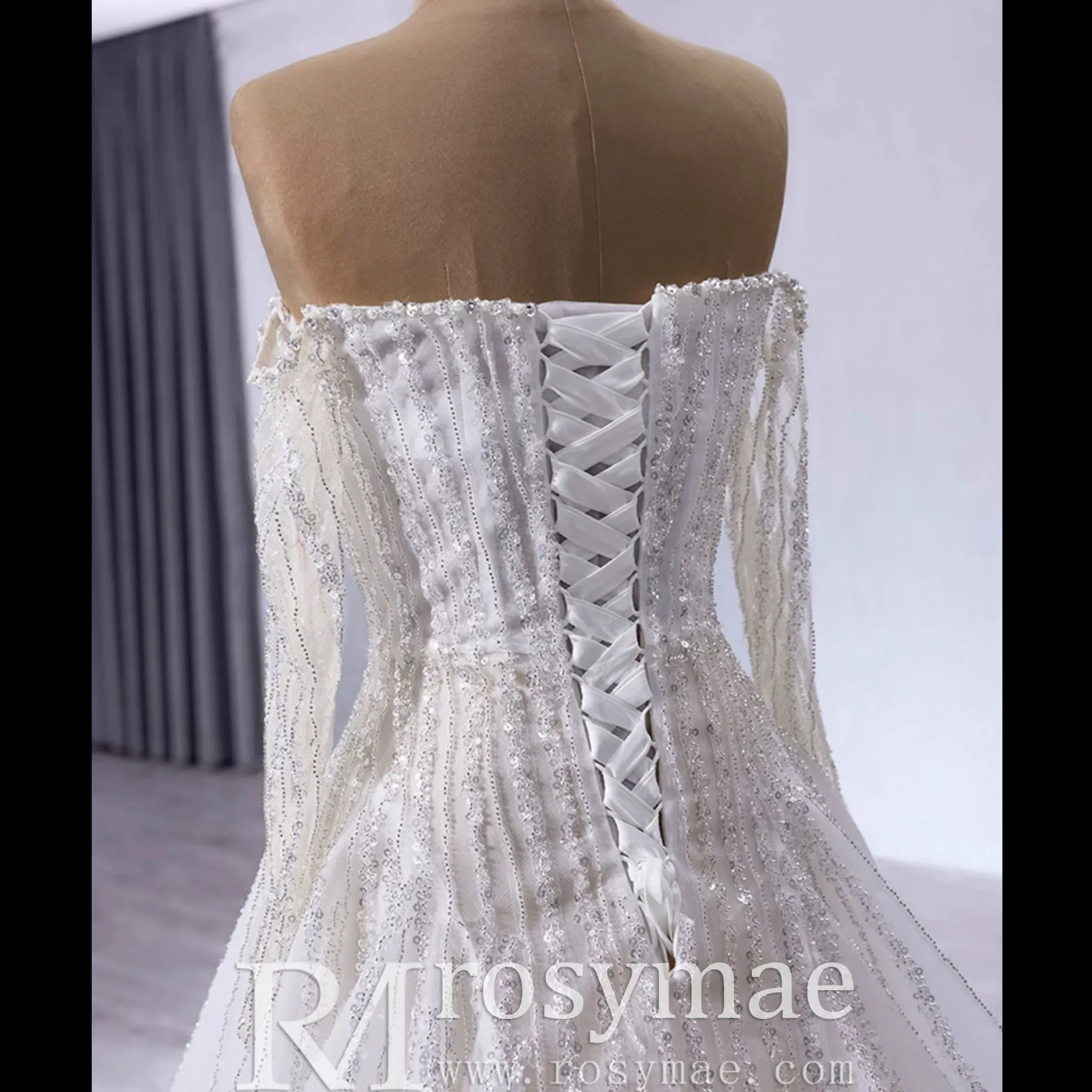 Muslim Style High Neck Sparkly Wedding Dress with Detachable Jacket