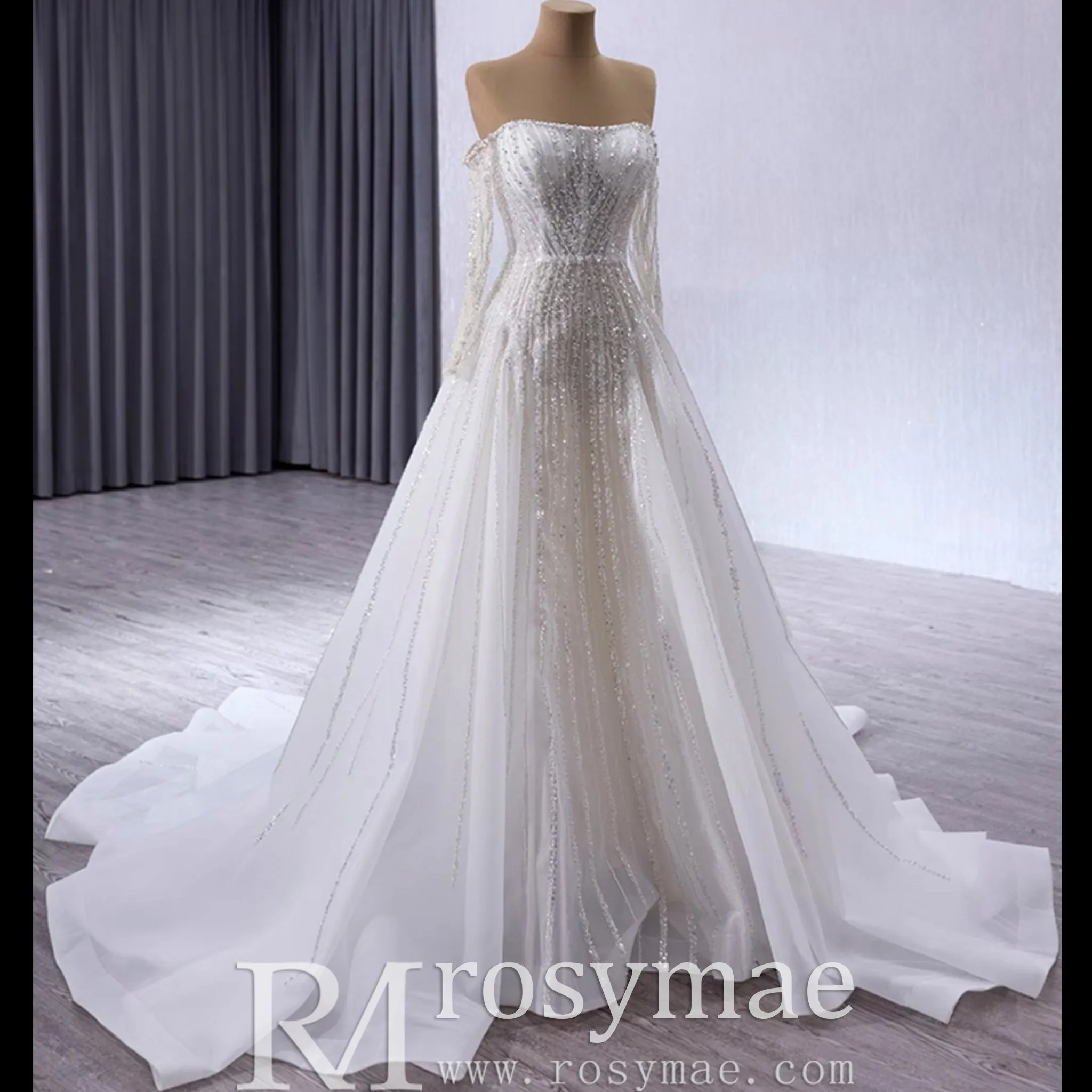 Muslim Style High Neck Sparkly Wedding Dress with Detachable Jacket