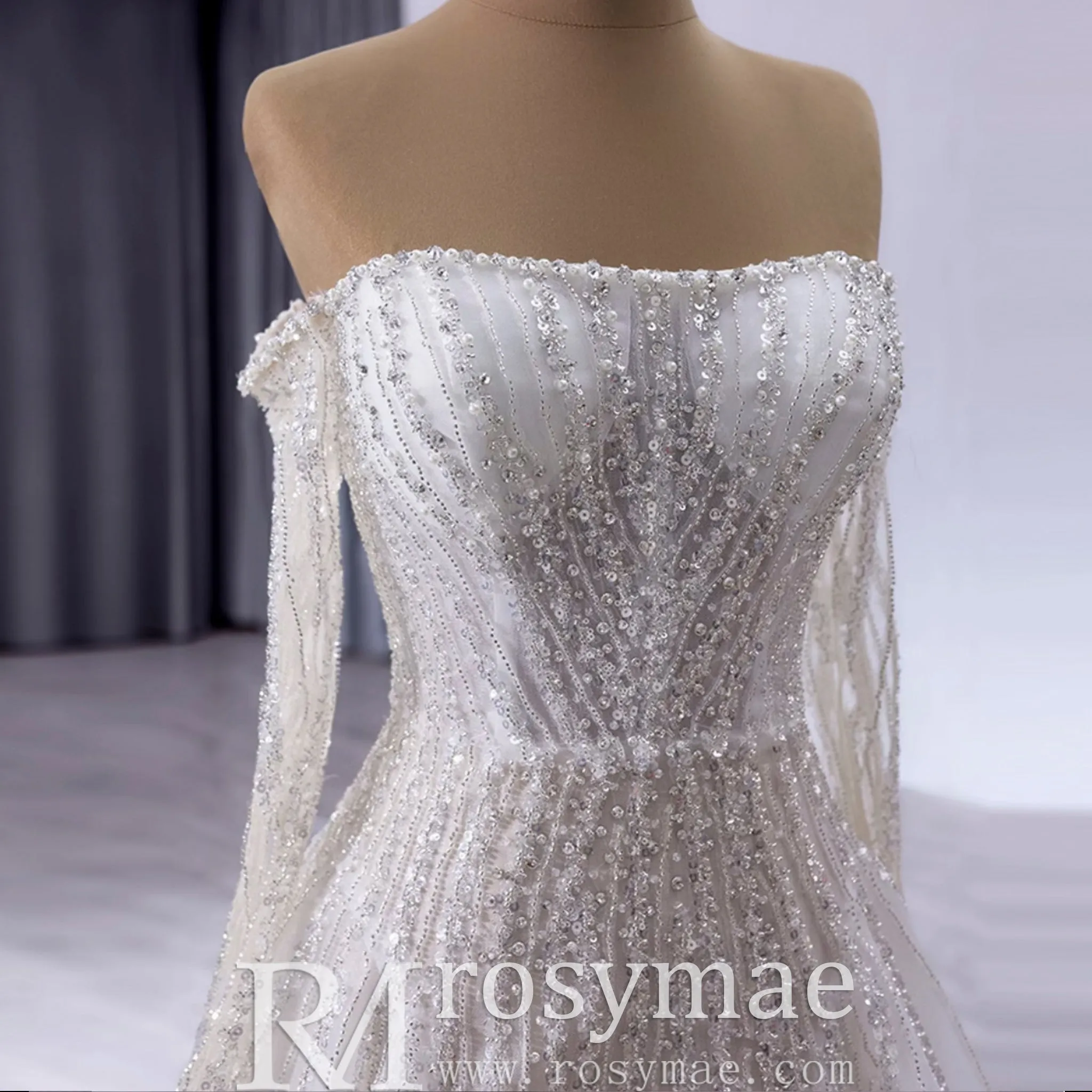 Muslim Style High Neck Sparkly Wedding Dress with Detachable Jacket