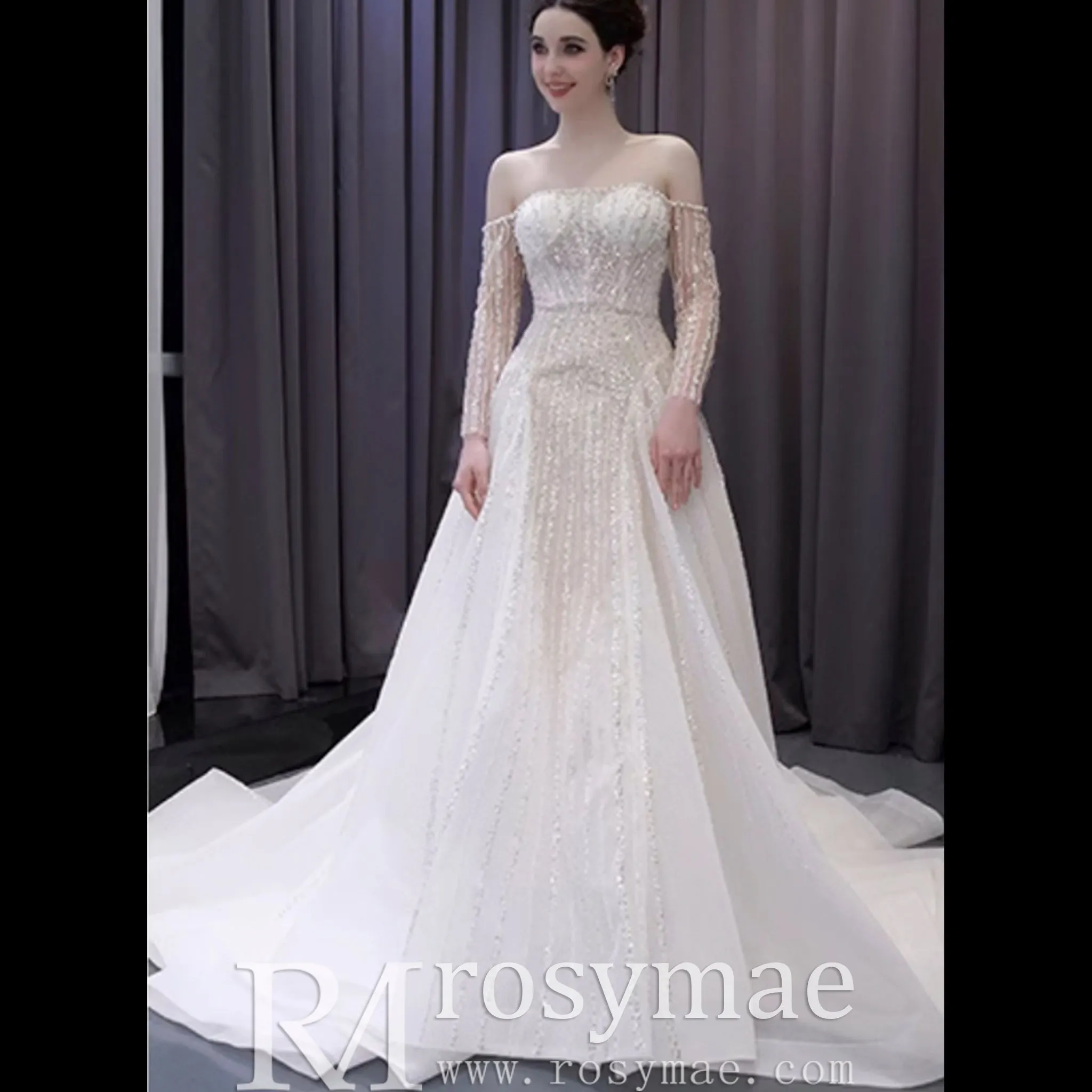 Muslim Style High Neck Sparkly Wedding Dress with Detachable Jacket