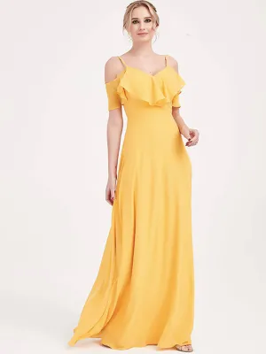 Mustard Yellow Cap Sleeve Chiffon Convertible Bridesmaid Dress