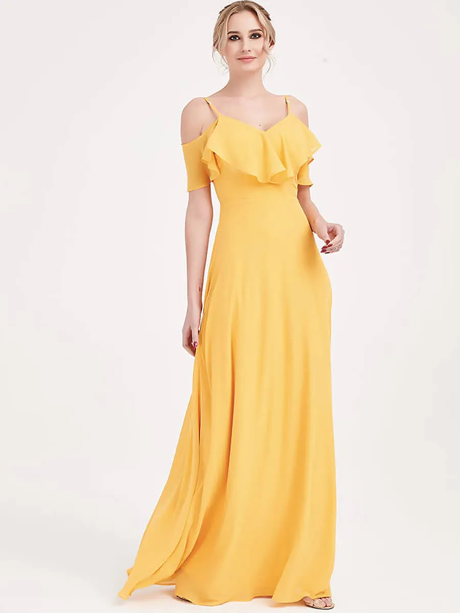 Mustard Yellow Cap Sleeve Chiffon Convertible Bridesmaid Dress
