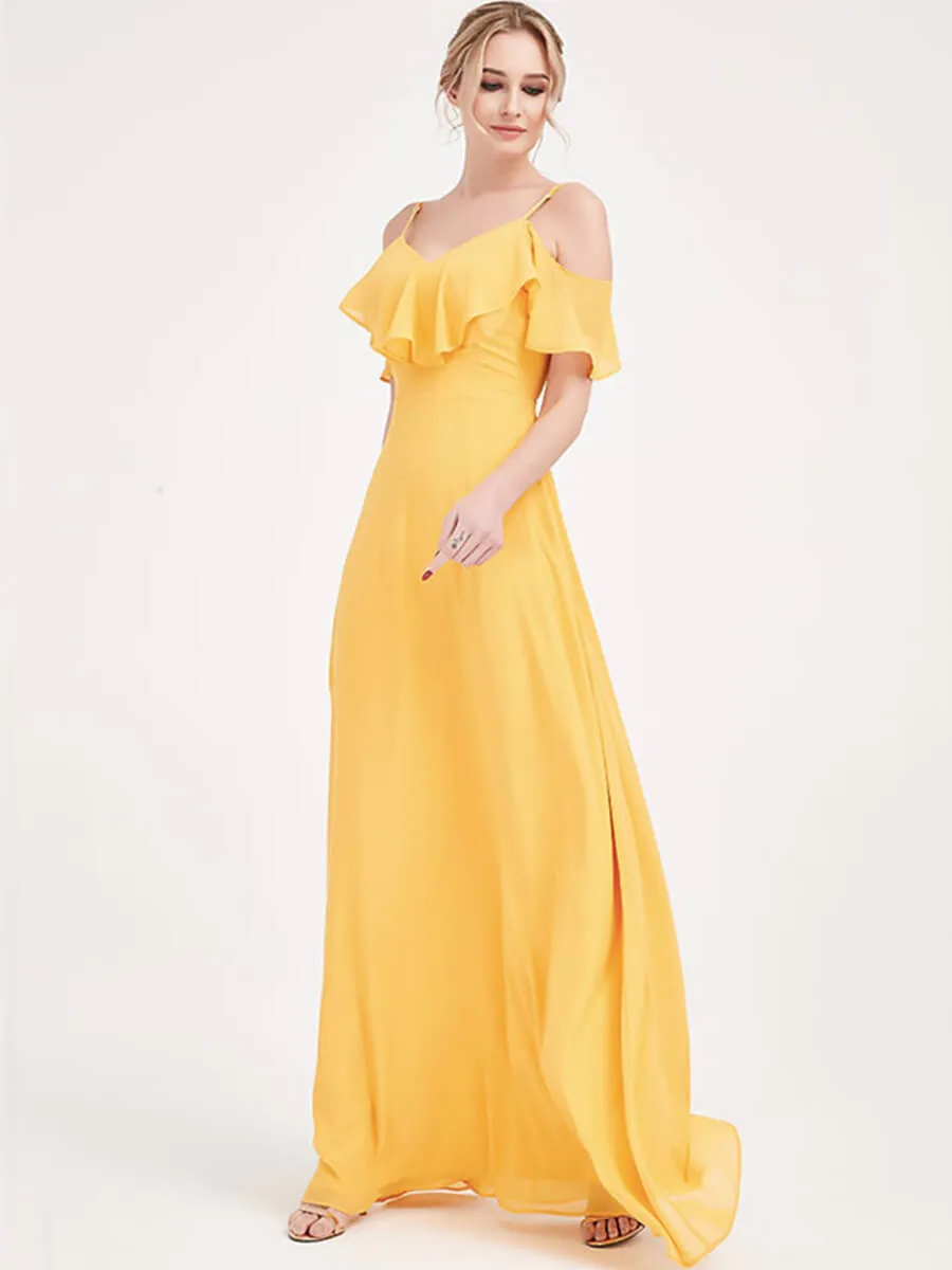 Mustard Yellow Cap Sleeve Chiffon Convertible Bridesmaid Dress