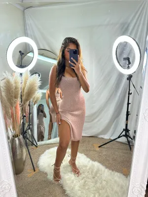 Natalie crochet shimmer side split dress