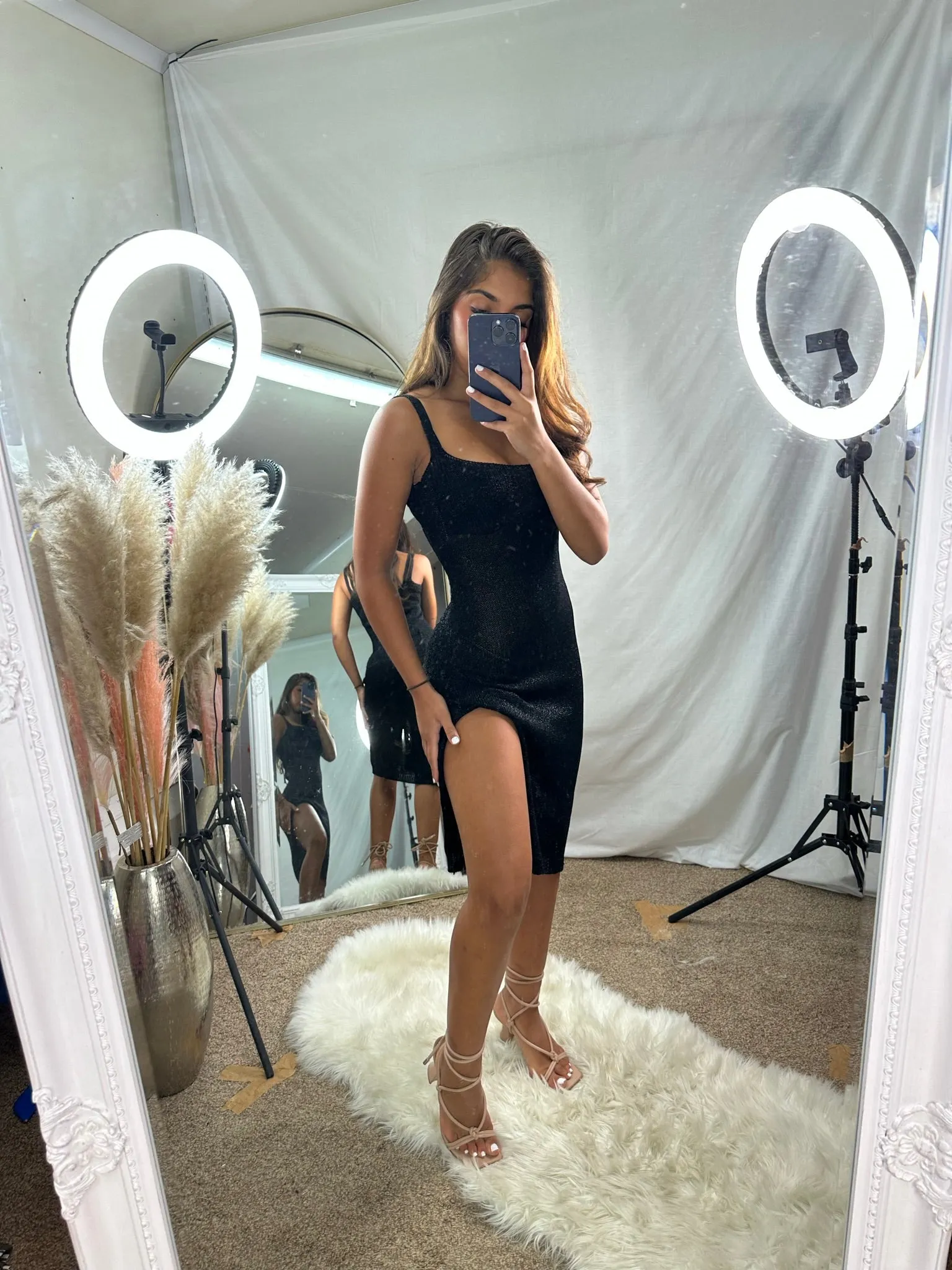 Natalie crochet shimmer side split dress