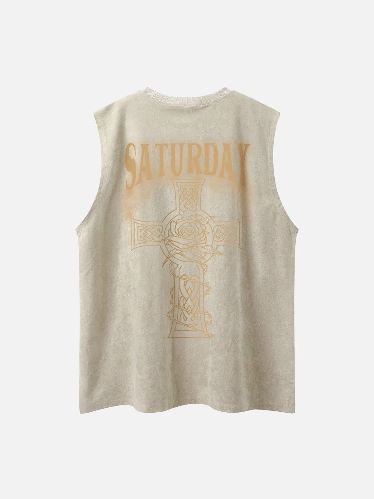 Necklace Cross Print Suede Vest