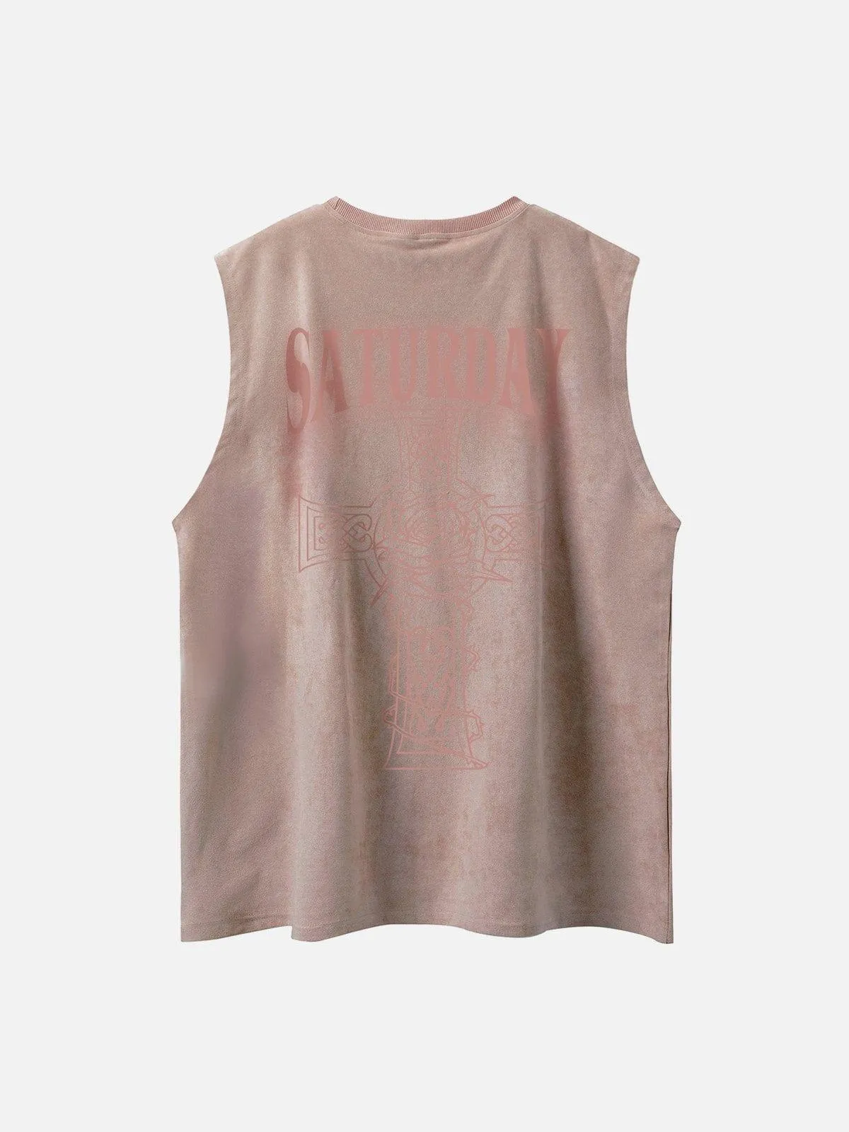 Necklace Cross Print Suede Vest