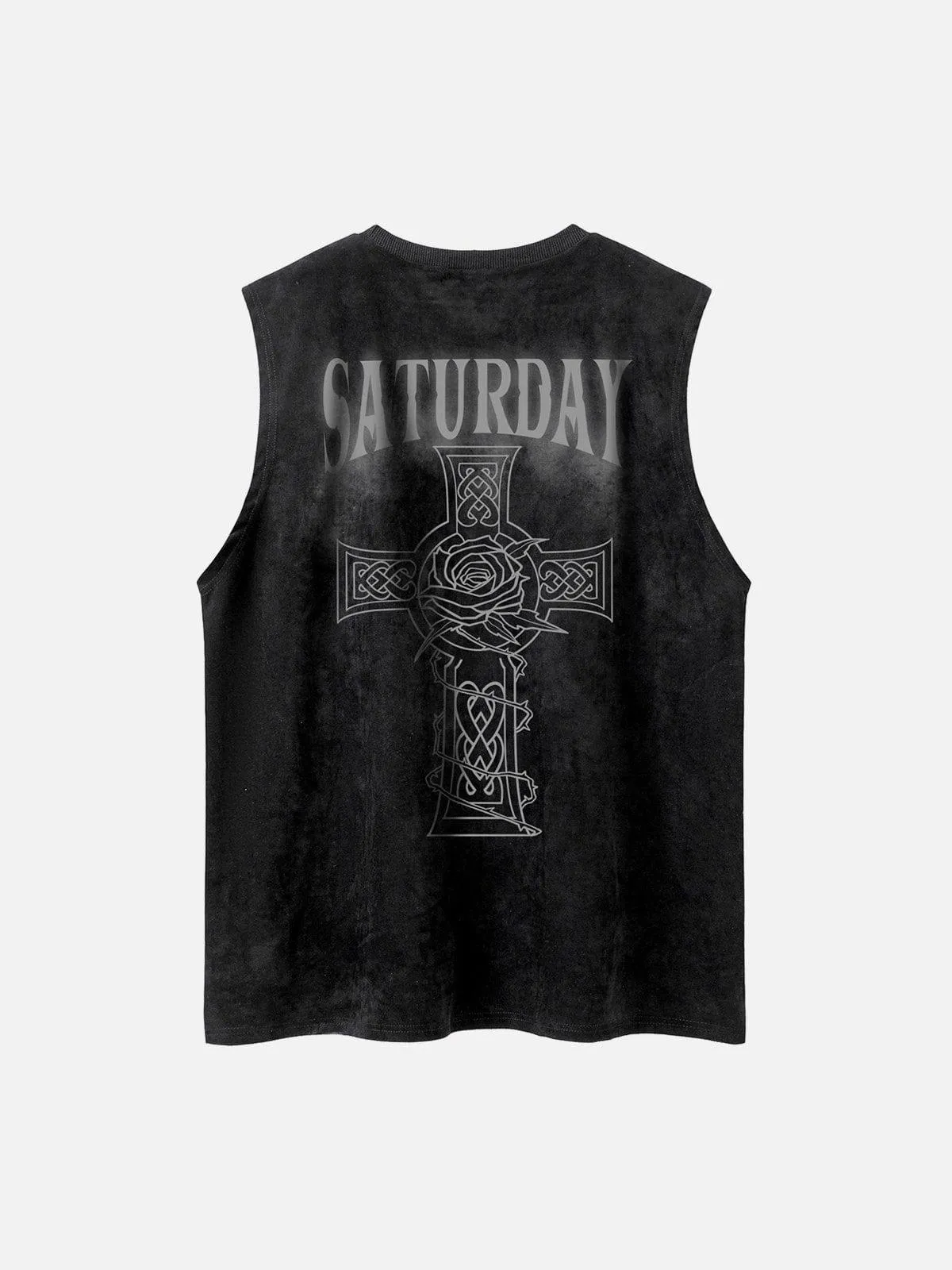 Necklace Cross Print Suede Vest