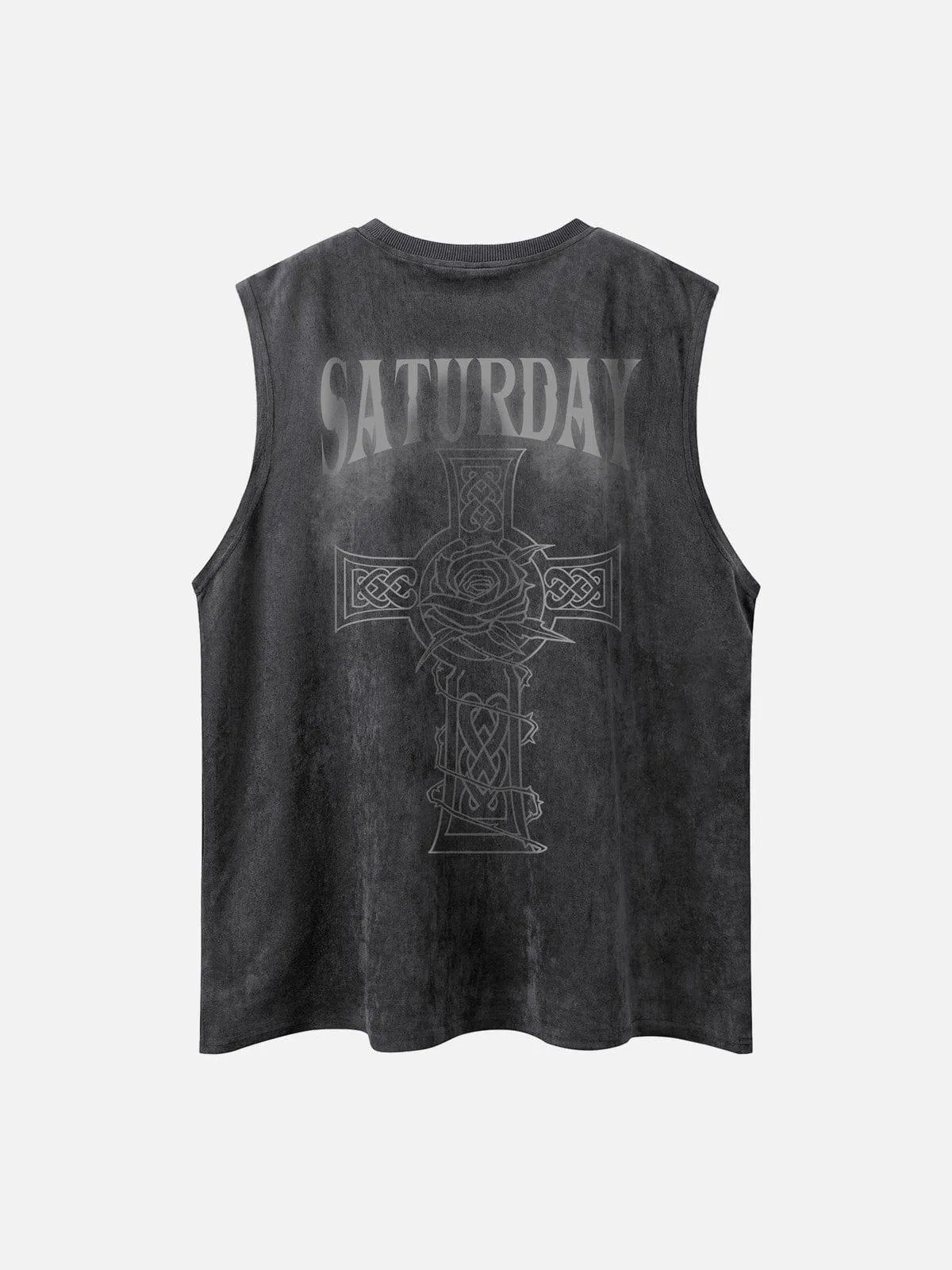 Necklace Cross Print Suede Vest