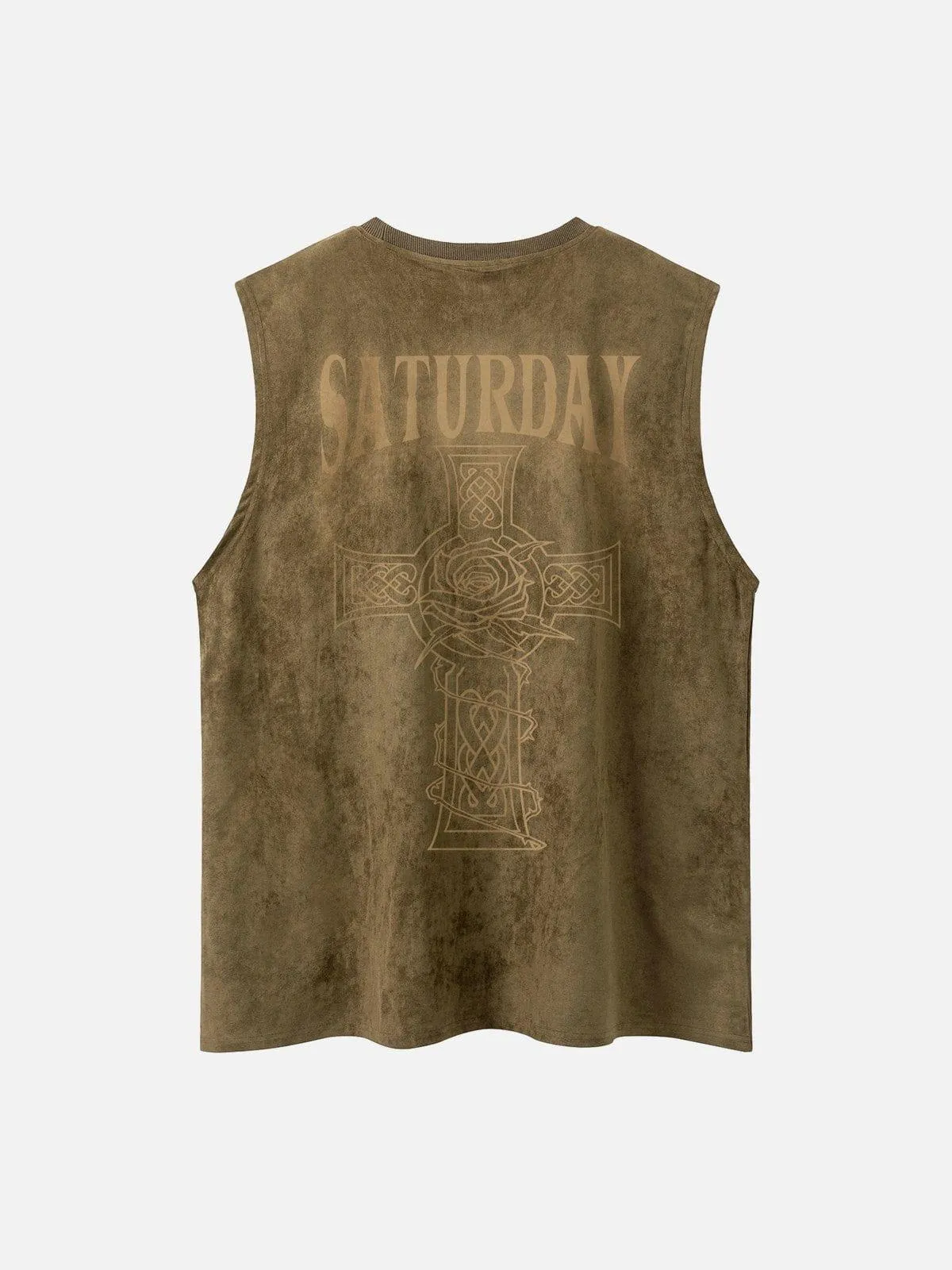 Necklace Cross Print Suede Vest