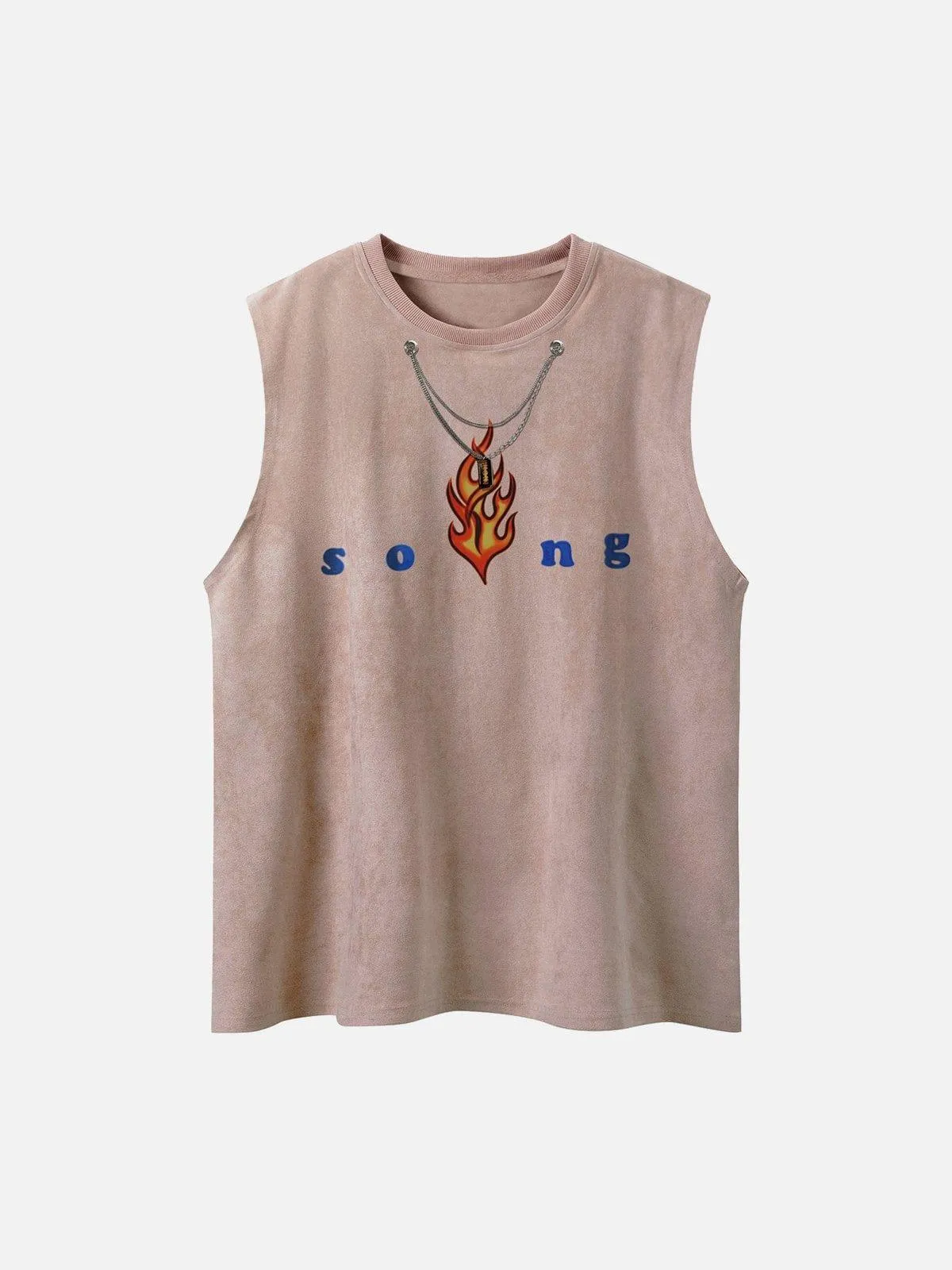 Necklace Flame Print Suede Vest