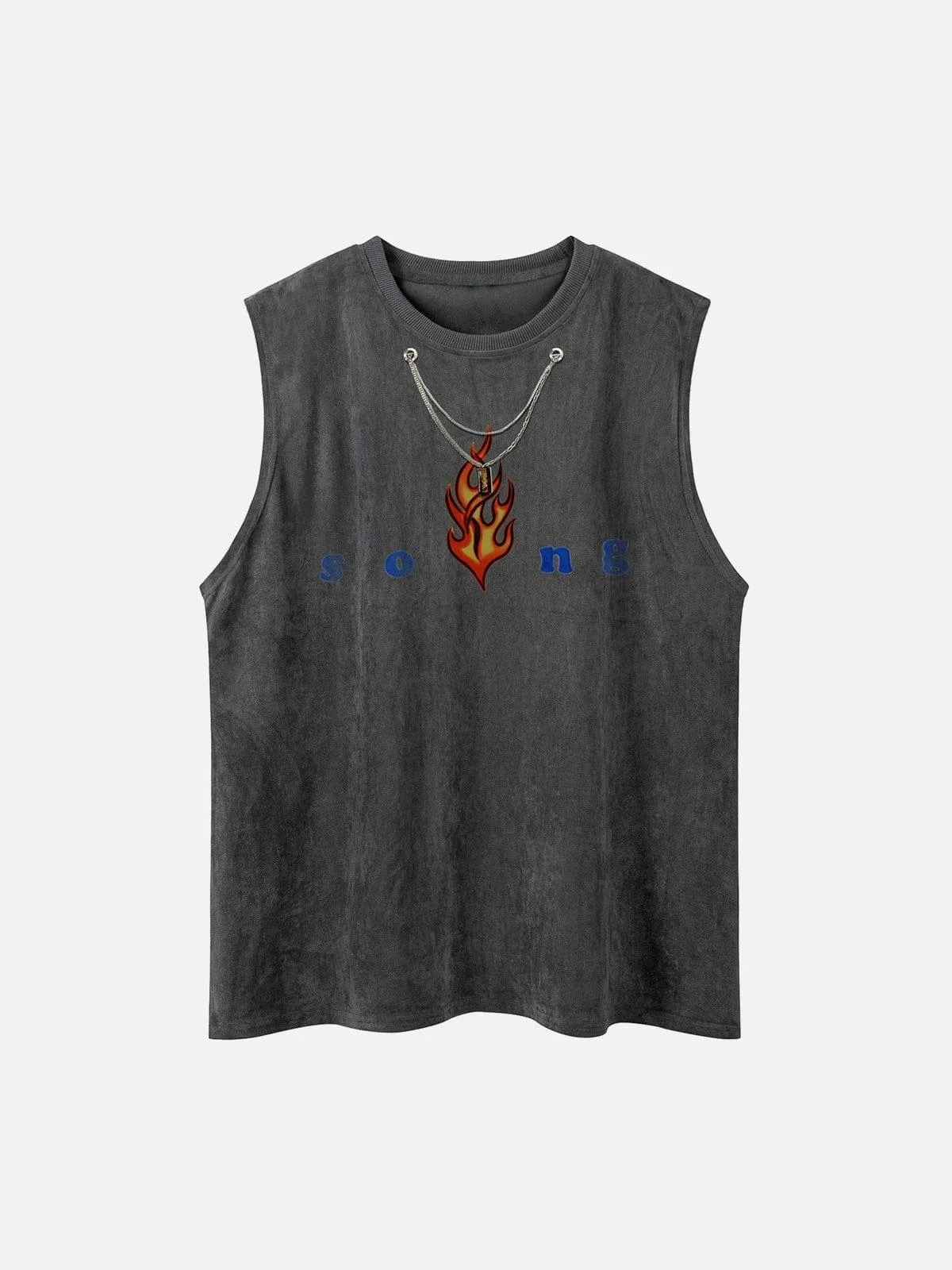 Necklace Flame Print Suede Vest