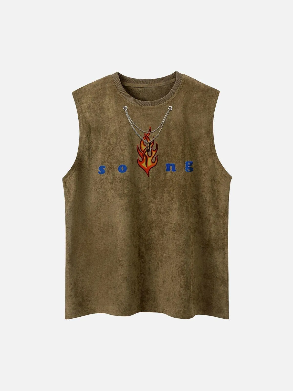 Necklace Flame Print Suede Vest