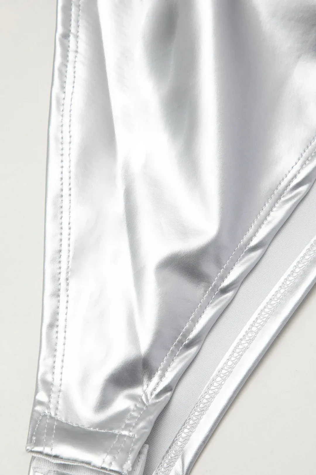 NEW Micas Metallic Square Neck Bodysuit, Silver, Sz M